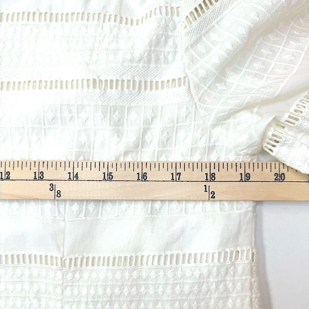 J. Crew White Eyelet Embroidered 100% Cotton Flutter Sleeve Shift Mini Size 10